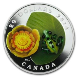 Kanada 2014 - 20$ Murano Glass - Water-lily with Venetian Leopard Frog - 1 oz. Silver Proof Coin