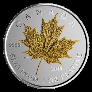 Kanada 2015 - 300$ Liść Klonowy Platerowany Złotem - 1 oz. Platynowa Moneta