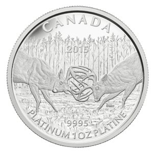 Kanada 2015 - 300$ Walczące Jelenie - 1 oz. Platynowa Moneta