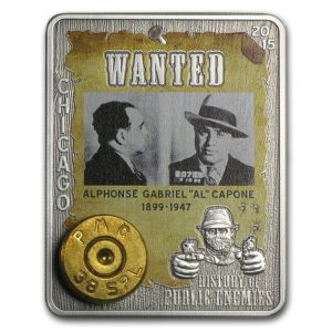 Republika Środkowej Afryki 2015 - 1000 franków Al Capone Wrogowie Publiczni Łuska Rewolweru - 1 Uncja Srebrna Moneta