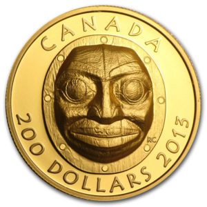Kanada 2013 - $200 Babcia Maska Księżycowa - 1 Uncja Czystego Złota Wysoki Relief
