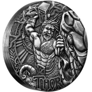 Tuvalu 2016 - 2$ Bogowie Nordyccy Thor - 2 Uncje Srebrna Moneta Wysoki Relief