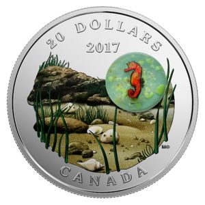 Kanada 2017 - 20$ Under the Sea - Konik Morski ze Szkłem Murrini - 1 Uncja Kolorowa Srebrna Moneta