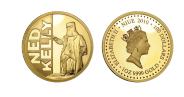 One Crown Ned Kelly Commonwealth Of Australia Coin Finished In 24k Gold 1oz .999 