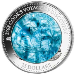 Wyspy Salomona 2017 - 25$ HM Bark Endeavour Masa Perłowa Transport - 5 Uncji Srebrna Moneta