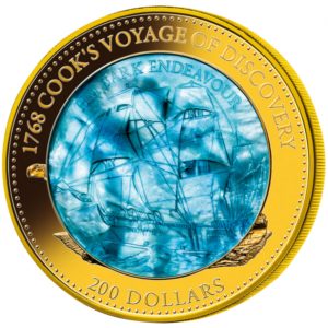 Wyspy Salomona 2017 - 200$ HM Bark Endeavour Masa Perłowa Transport "7" - 5 Uncji Złota Moneta