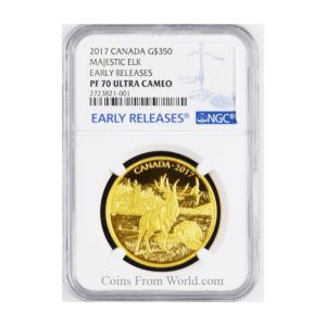 Kanada 2017 - $350 Ikony Kanadyjskiej Przyrody Majestatyczny Jeleń "5" - NGC PF70 Early Release Złota Moneta